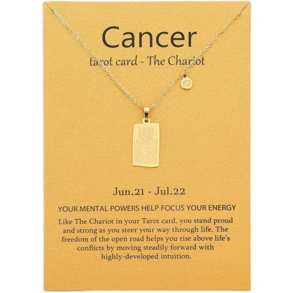 14k Gold Plated Zodiac Sign with Tarot Card Pendant Necklace Birthday Gift for